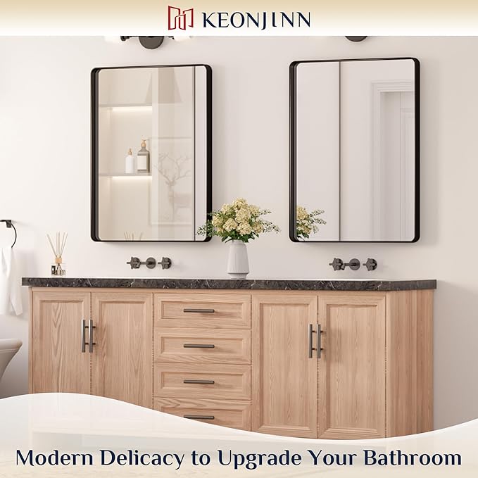 Keonjinn Black Bathroom Mirror for Over Sink, 24 x 32 Inch Matte Black Mirrors - Image 2