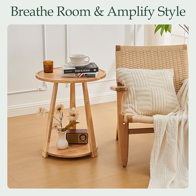 Round Solid Wood Side Table - Image 6