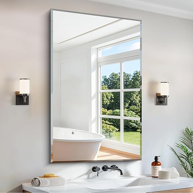 Beveled Bathroom Mirror, 30x48 Inch Large Frameless Mirrors by CILIBER