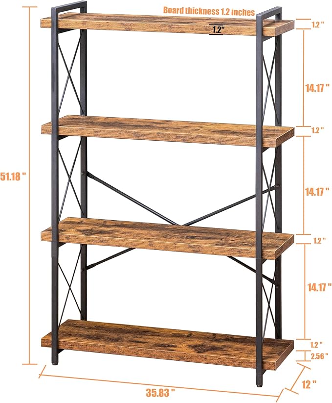 Bookshelf, 4 Tier Bookshelf, Tall Bookcase - Image 3