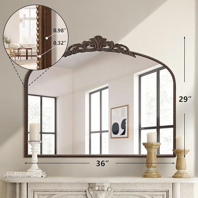 Micasso Bronze Vintage Arched Mirror: 29x36 in French Baroque Antique Wall - Image 4