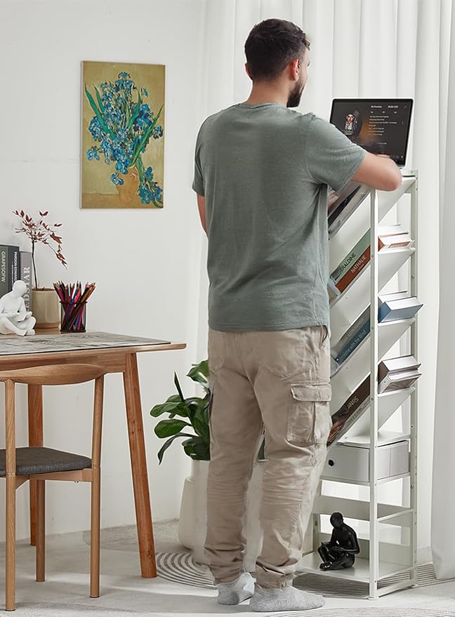 Bookshelf with Drawer, 10 Tier Tree Bookcase Retro Floor Standing Bookshelves - Image 8