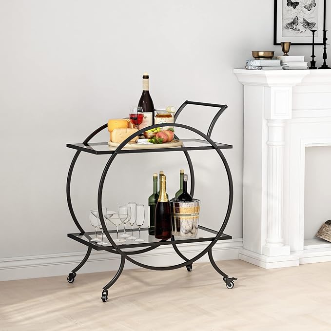Industrial Bar Carts for The Home Bar Serving Cart, Rolling Bar Cart Black - Image 2