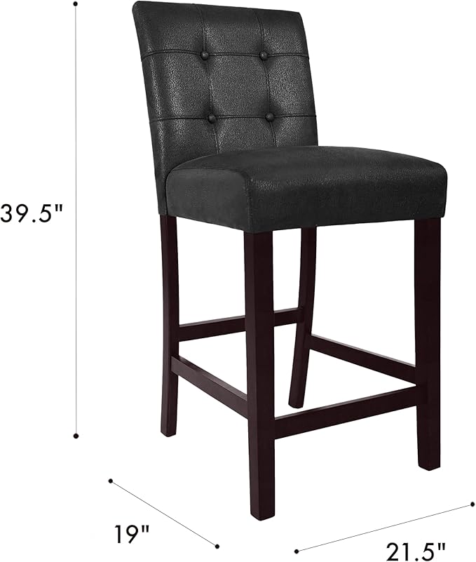HomePop 24" Upholstered Button Tufted Leatherette Counter Height Barstool Chairs - Image 3