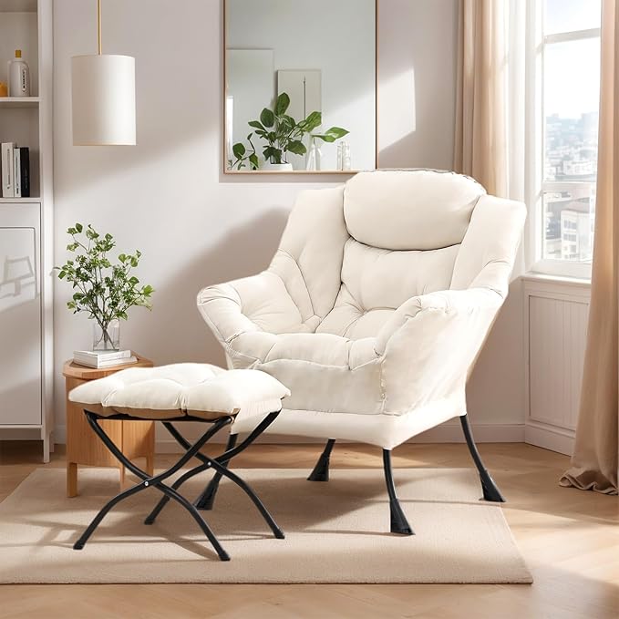 Lazy Chair with Ottoman, Large Modern Lounge Accent Chair with Armrests and - Image 4