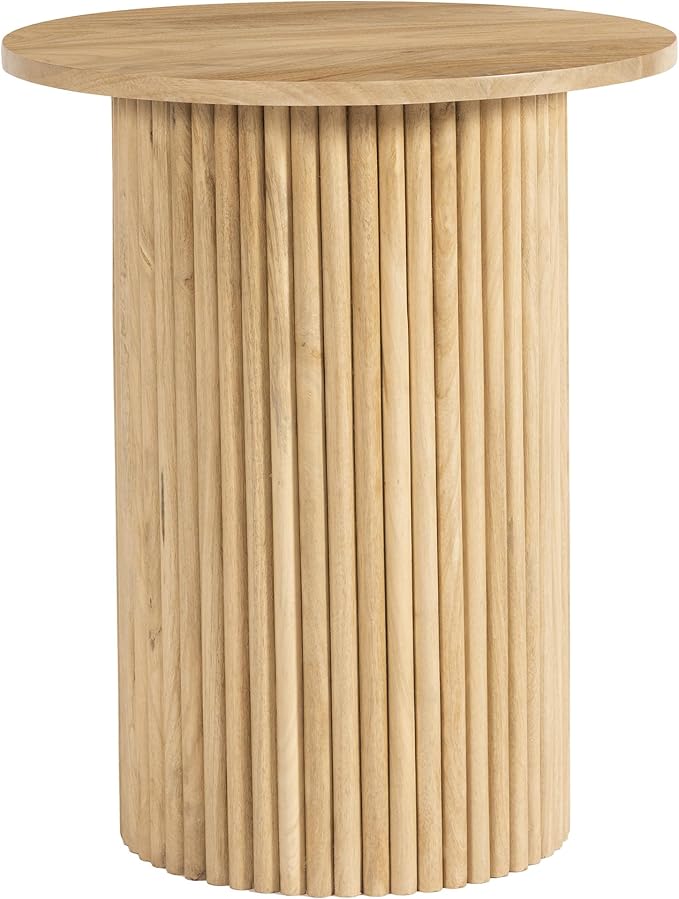 Solid Wood End Table Round 16.93" D, Wooden Accent Drum End Table, Unique Oak - Image 8