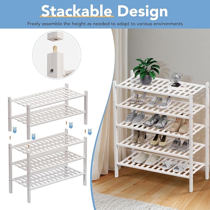 Haddockway 2 Tier Bamboo Shoe Rack Storage Organizer, Small Space 27"x11"x13" - Image 6