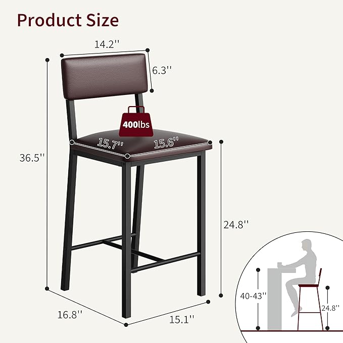 GarveeHome Bar Stools Set of 2, Counter Stools - Image 2