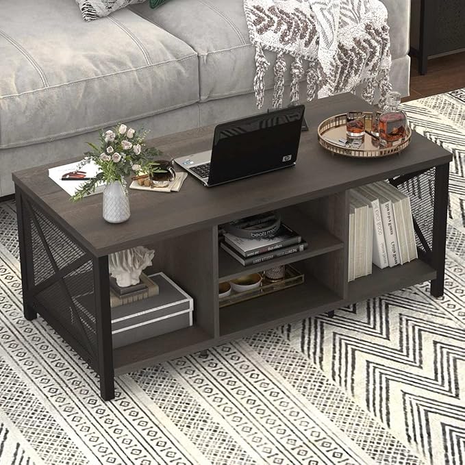 FATORRI Rustic Coffee Table for Living Room, Farmhouse Dark Wood Center Table - Image 8