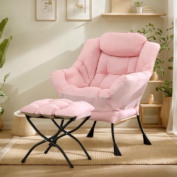 Lazy Chair with Ottoman, Large Modern Lounge Accent Chair with Armrests and - Image 2