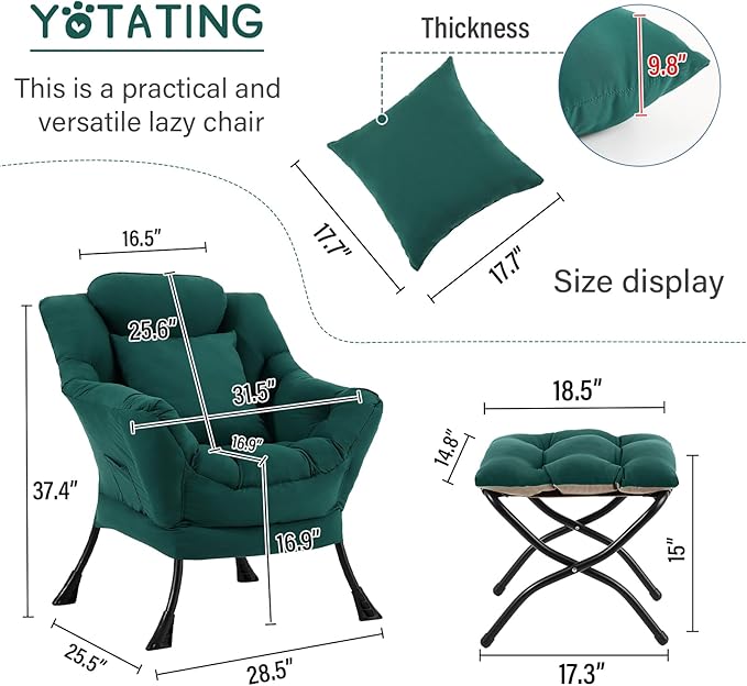 Lazy Chair with Ottoman, Comfy Reading Chair with Footstool & Pillow Modern - Image 3
