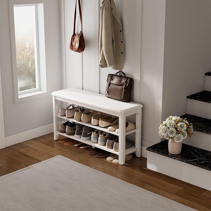 Wood Shoe Rack Bench for Entryway, 2 Tier Shoe Rack for Front Door Entrance - Image 8