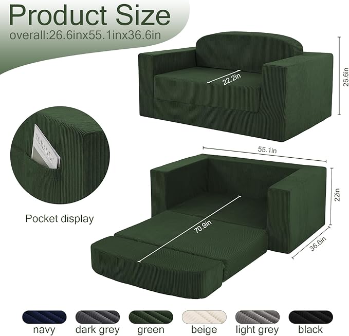 MeMoreCool Cozy Small-Space Convertible Loveseat to Guest Bed – Boneless - Image 3