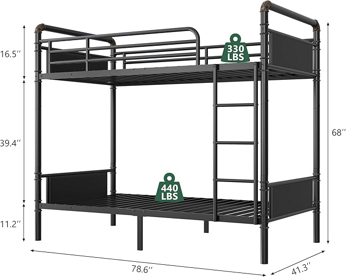 Metal Bunk Bed Twin Over Twin, Industrial Bunkbeds Heavy Duty Bed - Image 2