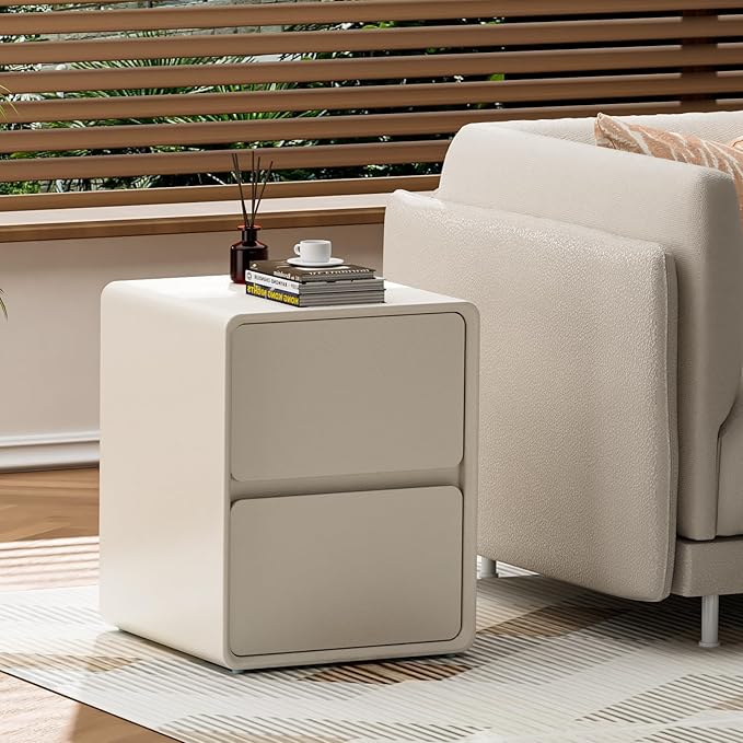 VICITON Modern Narrow Faux Leather Nightstand, Solid Wood Drawer, Storage - Image 8