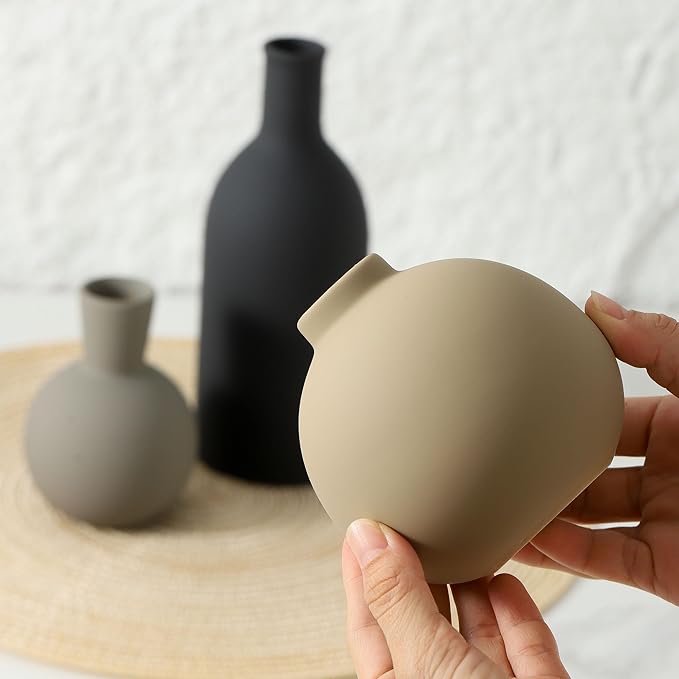 Ceramic Vase Set of 3, Flower Decorative Vases Home Decor Boho Neutral Modern - Image 3