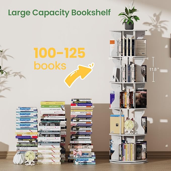 Rotating Bookshelf, 5 Tier Spinning Bookshelf Tower, Corner Revolving Storage - Image 7
