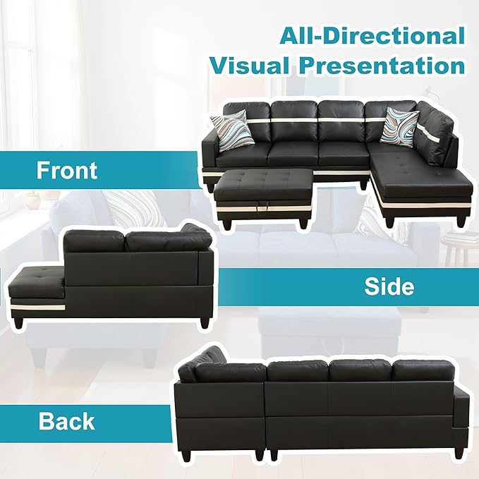 Couches for Living Room PU Leather L Shaped Couch Comfy 3 Pieces Sectional Sofa - Image 6