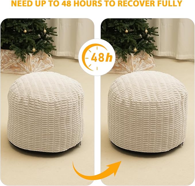 Round Stuffed Pouf Ottoman for Foot Rest, Storage Ottoman Pouf Foot Stool - Image 5