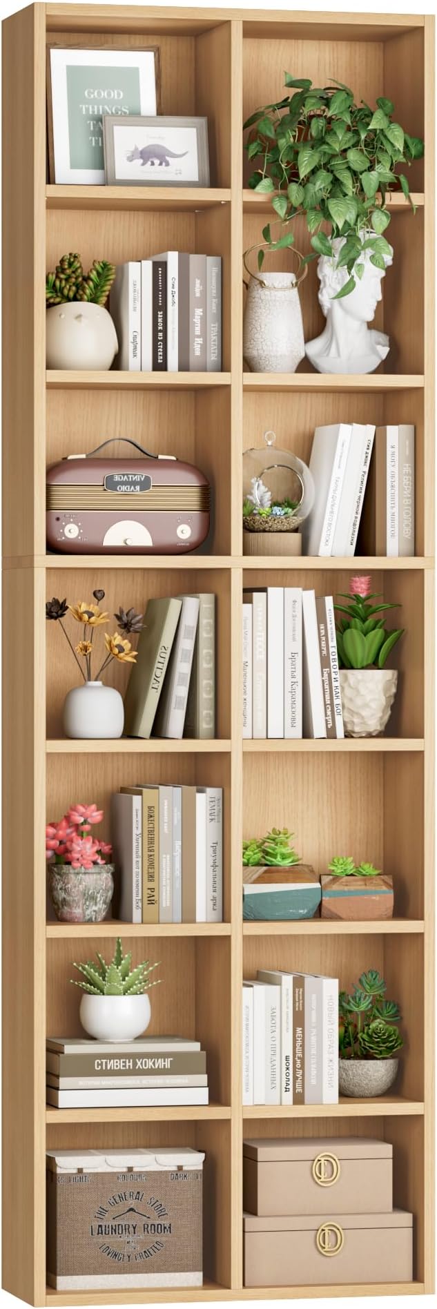 FOTOSOK 71’’ Narrow Bookshelf and Bookcase, Wooden Shelf 7 Tier Media Storage by FOTOSOK