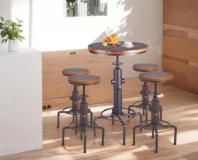 Topower Industrial Bar Table 31.5-41.3" Adjustable Pub Table Kitchen Dining - Image 8