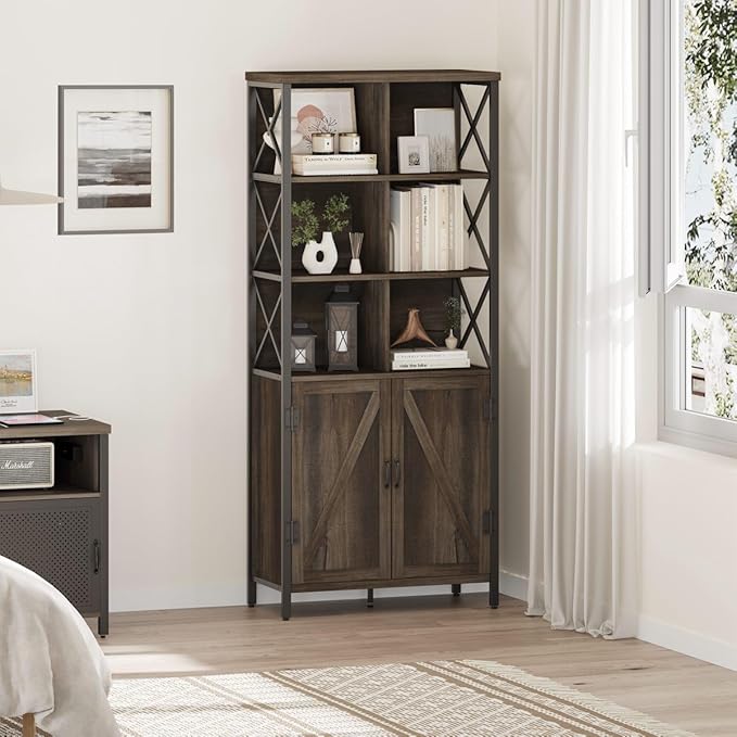 FATORRI Industrial Tall Bookshelf, Rustic Bookcase - Image 8