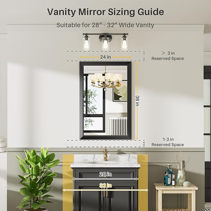 24x36 Inch Black Bathroom Mirror - Image 2