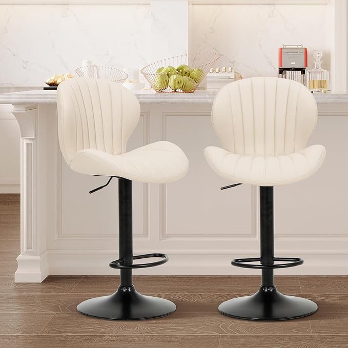COLAMY Bar Stools Set of 2, Modern Swivel Bar Chairs, Adjustable Faux Leather by COLAMYINC