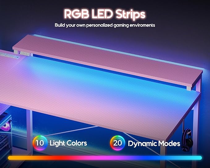 MOTPK 48 Inch Gaming Desk with Storage & Led Lights, Computer Desk with Power - Image 4
