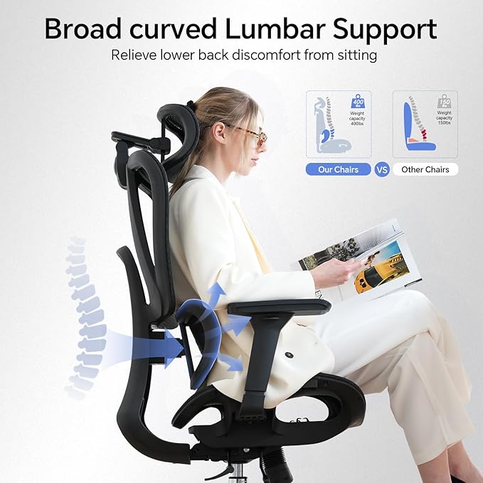Ergonomic Office Chair with 3D Lumbar Support/Headrest/Armrest/, Mesh Executive - Image 4