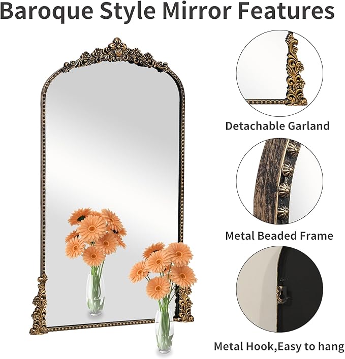 Vintage Arched Mirror, Vintage Black - Image 4