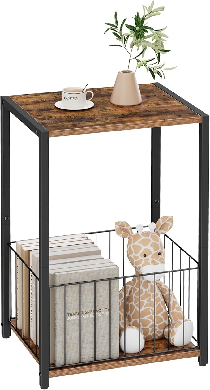 Side Table with Magazine Holder, Record Player Stand with LP Shelf, End Table by Homleke
