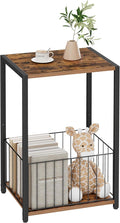 Side Table with Magazine Holder, Record Player Stand with LP Shelf, End Table by Homleke