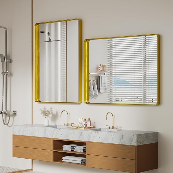 Koonmi Gold Bathroom Mirror for Wall, 36x48 Inch Matte Metal Deep Framed - Image 7