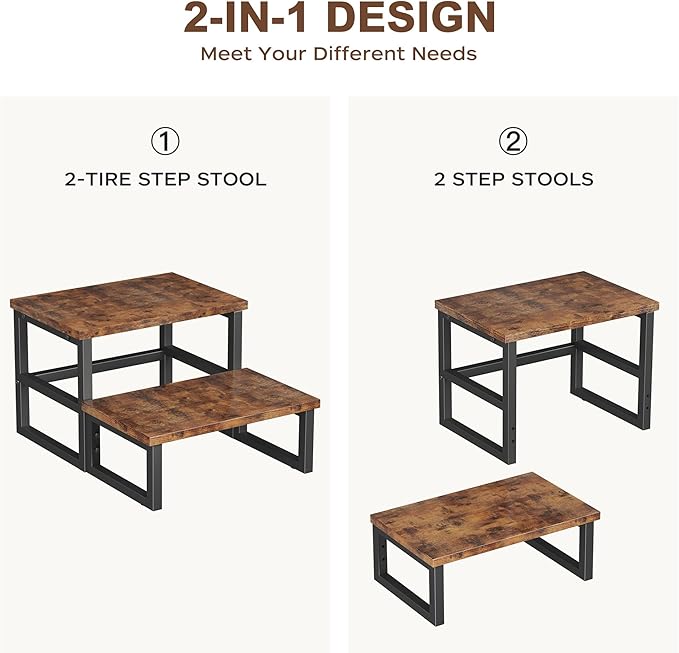 Homeiju 3 in 1 Step Stools for Adults Kids Toddler, Heavy Duty Wooden Step Stool - Image 2
