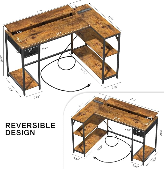 47" L Shaped Computer Desk - Image 3