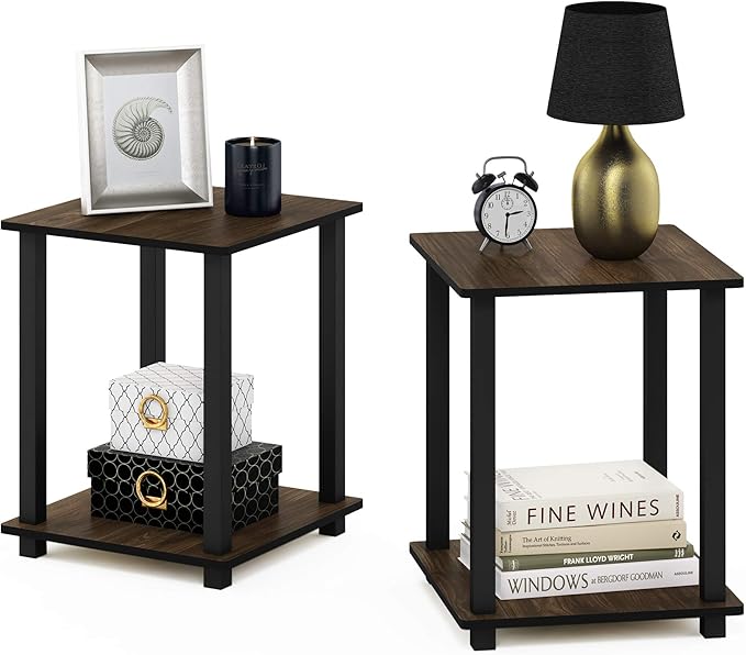Furinno Simplistic Set of 2 End Table, Columbia Walnut/Black by Furinno-FitsYourSpaceFitsYourBudget