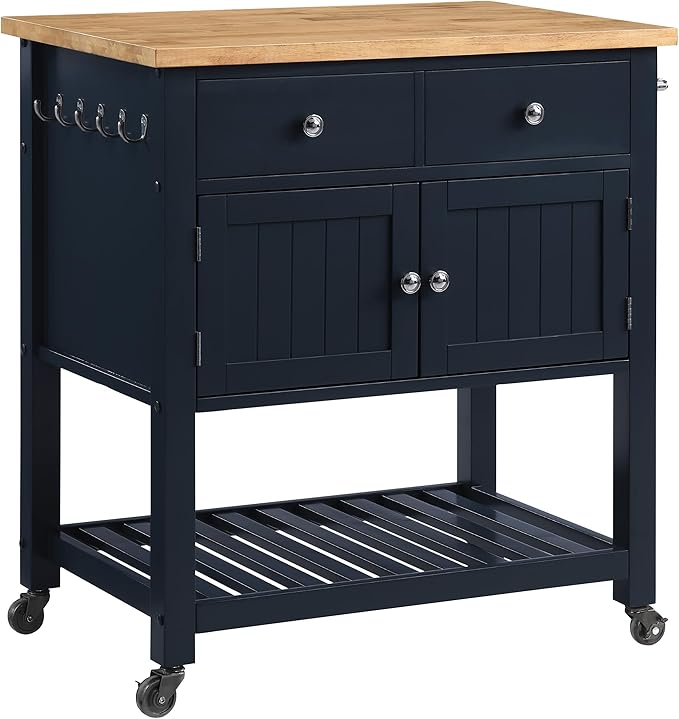 OSP Home Furnishings Stirling Farmhouse Kitchen Cart, Rolling Storage Cabinet by OSPHomeFurnishings