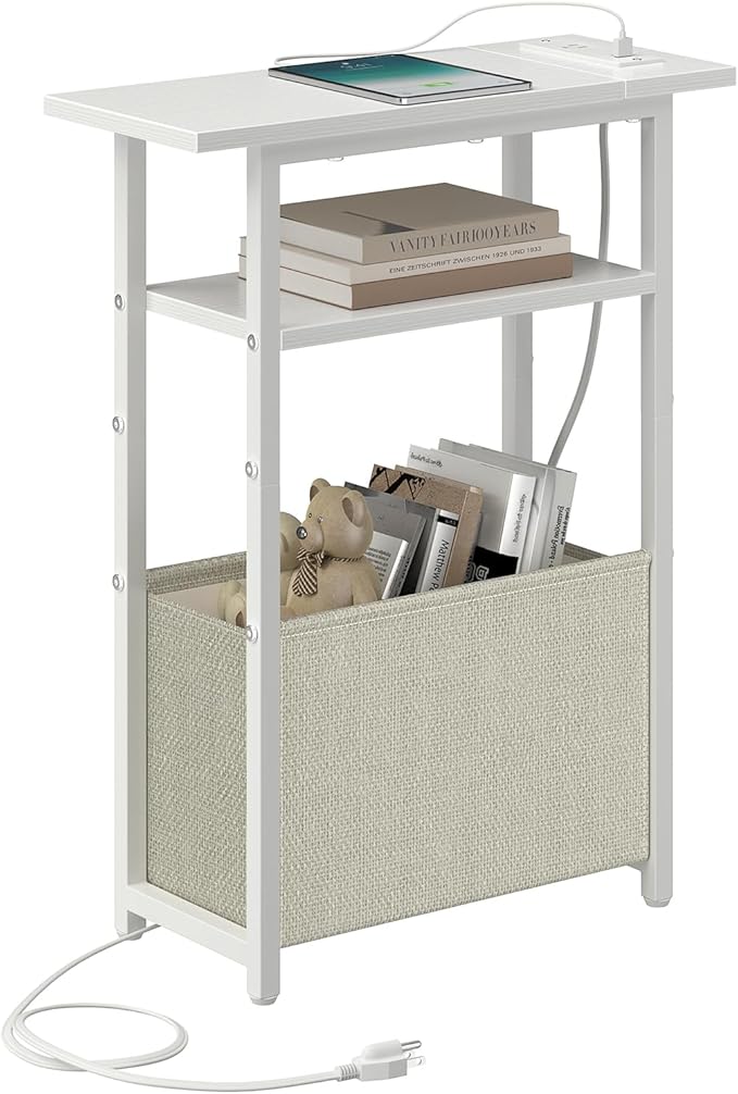 Narrow Side Table with Charging Station, Small End Table by Unknown