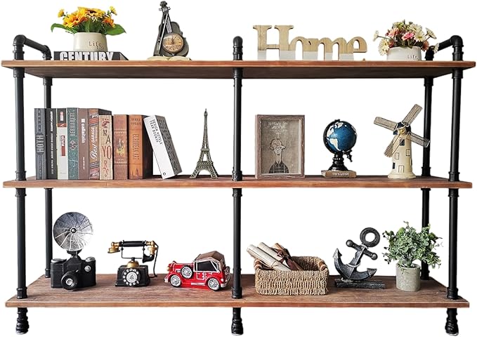 3 Tier Industrial Long Bookshelf, Entryway Industrial Metal Bookcase - Image 9
