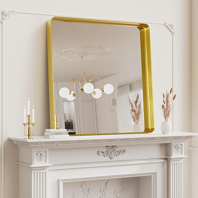 Koonmi Gold Wall Mirror for Bathroom, 30x30 Inch Matte Deep Framed Rounded - Image 3