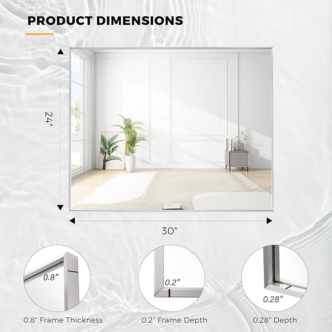 24x30 Inch Nickel Bathroom Mirror - Image 7
