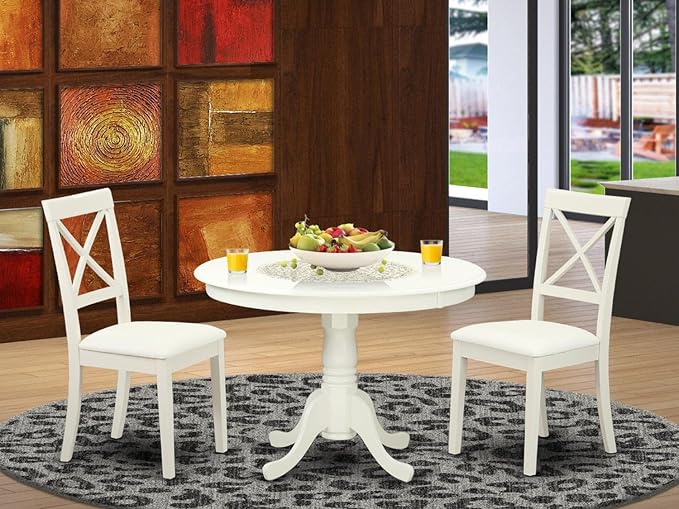 East West Furniture HLBO3-LWH-LC 3 Piece Dining Set Contains a Round Dining - Image 7