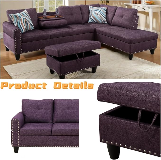 L Shaped Sectional Couch with Otttoman, Apartments - Image 4