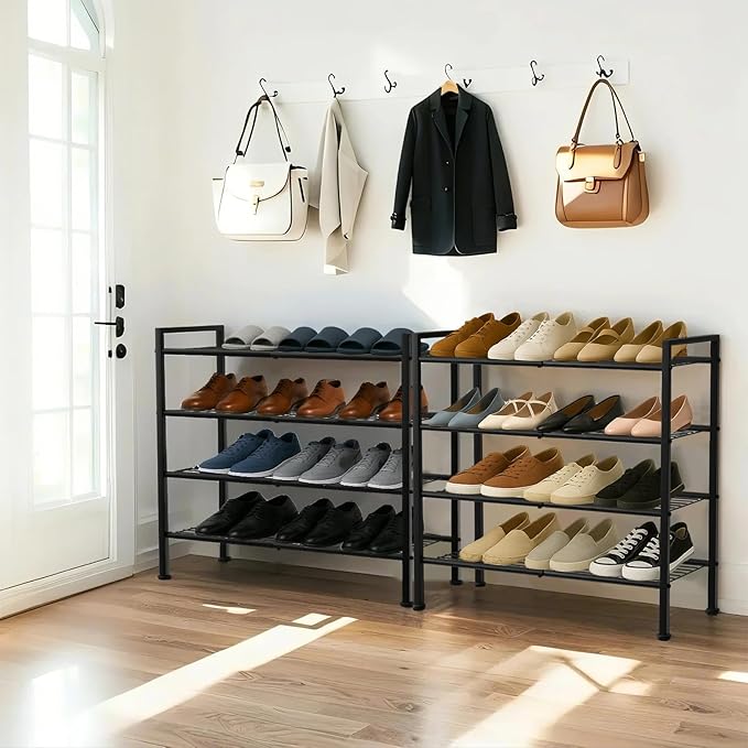 Simple 4 Tier Shoe Rack, Metal Stackable Shoe Storage Organizer - Image 8