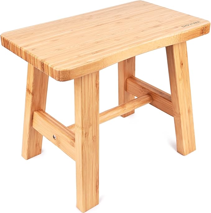 Bamboo Step Stool for Kids Adults Bathroom, 8 Inch One Step Stool You Can Sit by SenShu