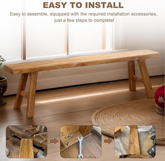 Farmhouse Solid Wood Bench: Long Rustic Indoor Narrow Wooden Bench - Image 8