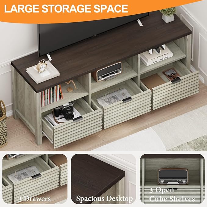 BON AUGURE TV Stand, Fluted Modern Media Console - Image 5