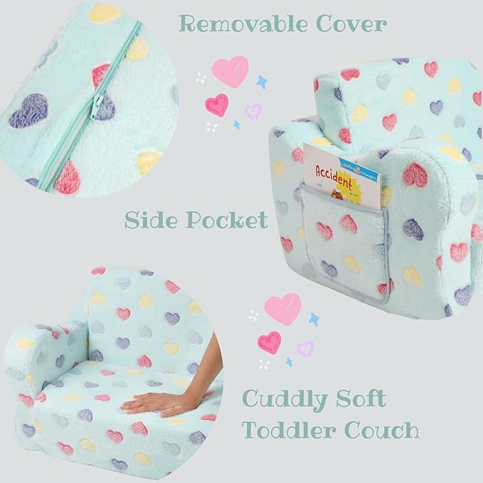Toddler Couch, 2-in-1 Toddler Soft Couch Fold Out - Image 4