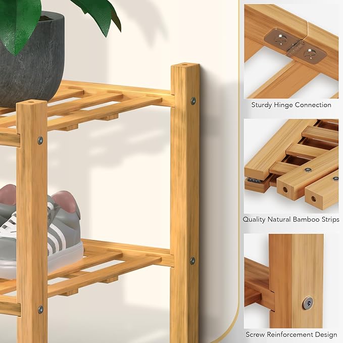 Haddockway Long 2 Tier Bamboo Shoe Rack Storage Organizer, Small Space - Image 4